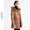 LIZZY优雅绵羊皮带饰貉子毛条帽长袖充白鸭绒A摆皮羽绒大衣外套女4662 商品缩略图2
