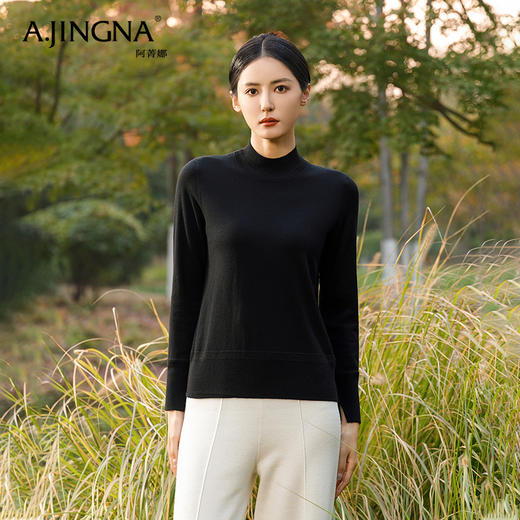 【商场同款】阿菁娜柔软弹力半高领长袖针织毛衫A28Q301026 商品图2