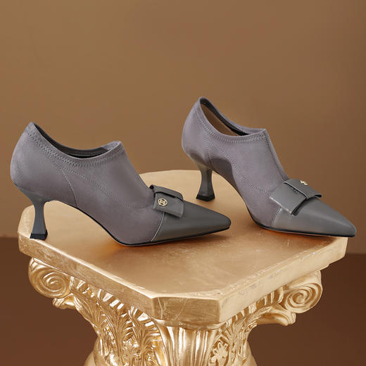 秋冬新款，尖头拼接弹力深口高跟单鞋SJS-S104-877 商品图7