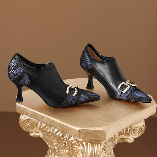 秋冬新款，尖头鱼皮拼接弹力高跟单鞋SJS-S104-876 商品图9