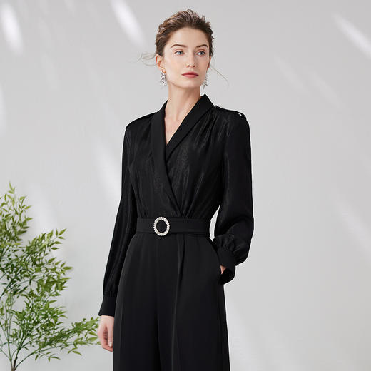 EITIE爱特爱时尚高级感假两件高腰显瘦通勤V领黑色连体裤春新款A2407339 商品图5