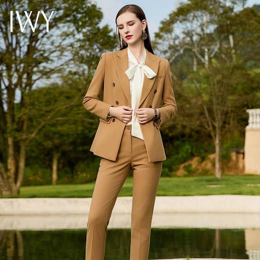 IWY/磨毛西装外套女秋冬新款卡其色西装套装主持人修身正装CP1723 商品图2