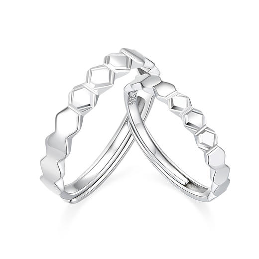 KADER卡蒂罗 爱巢情侣对戒 S925银甜蜜蜂巢设计开口可调节素戒一对  简约大气氛围感配饰 男女同款情侣款 礼盒 商品图0