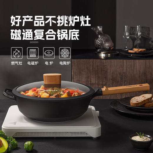 乐太钛极岩黑晶炒锅28cm（含榉木木铲）+压缩海绵 商品图0