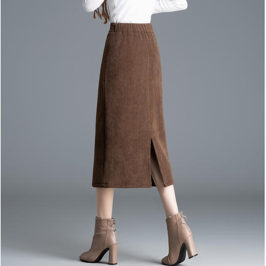 加绒加厚保暖半身裙，时尚弹力高腰开衩中长裙包臀一步裙MYX-YZY-8211-Y 商品图1