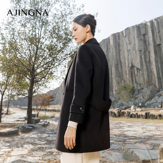 【商场同款】阿菁娜极简风宽松廓形气质翻领大衣A28D211071 商品图2