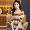 秋冬季新款，女士加厚条纹拼色打底衫高领洋气宽松内搭翻领毛衣CC-101-35363 商品缩略图0
