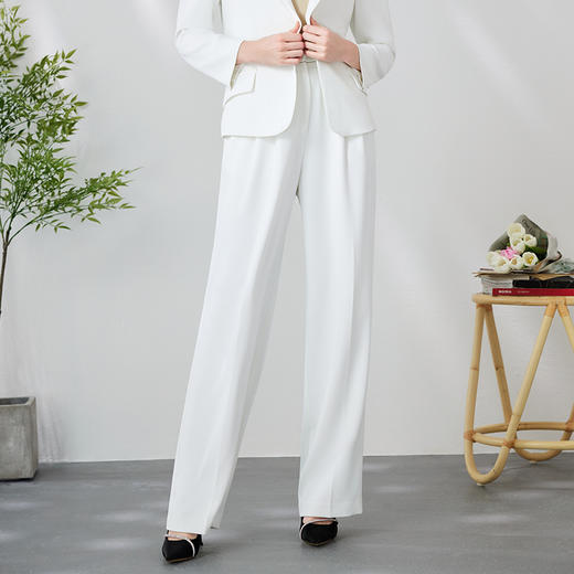 EITIE爱特爱利落干练百搭白色高腰显瘦垂坠阔腿西装裤24春季新款A2405305 商品图2