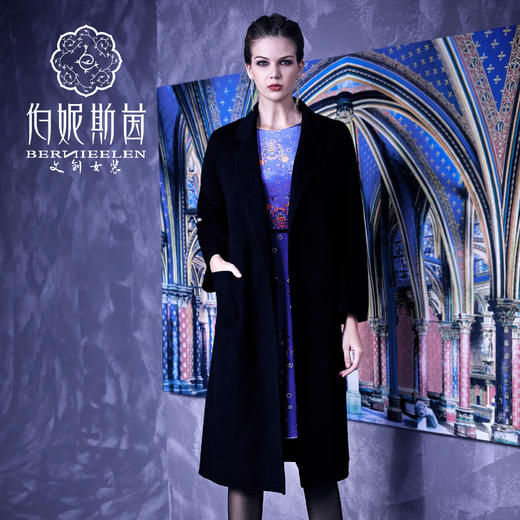 【伯妮斯茵】黑色纯羊毛大衣6C6123 商品图1