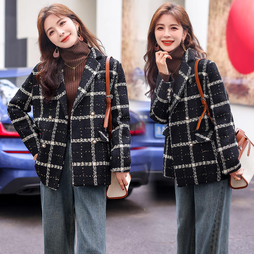 冬季新款，小香风外套女气质粗花呢红格子加厚90白鸭绒羽绒服HR-MYL8205 商品图5