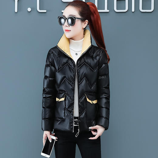 JJFS-859-110时尚百搭短款保暖棉服女2023冬季小个子棉袄宽松显瘦免洗亮面棉衣 商品图2