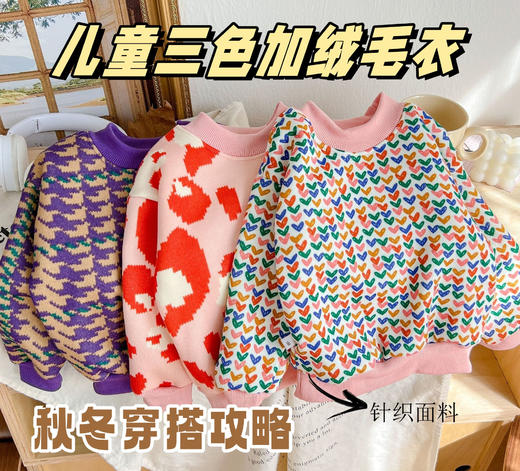 一体绒毛衣卫衣💰29.9包邮秒🌞  儿童三色加绒毛衣卫衣 80-150码 商品图0