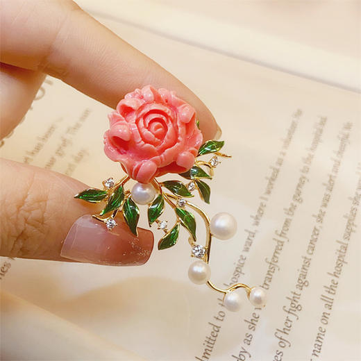 国色天香牡丹花胸针，高档珐琅手绘淡水珍珠胸花YH310 商品图3