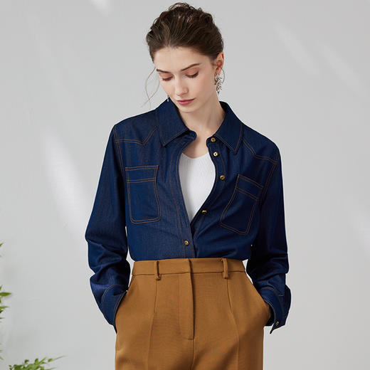 EITIE爱特爱气质复古通勤显瘦百搭宽松直筒牛仔衬衫外套春新款A2403307 商品图2