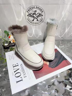 2F飞鸵兔毛牛皮雪地靴