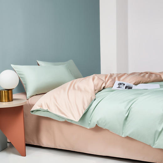  「72小时发货」【会呼吸更温暖】钱皇 100%80支全棉 纯色双拼四件套 内衣般面料质感 优质好棉 一针一线活性印染 商品图5