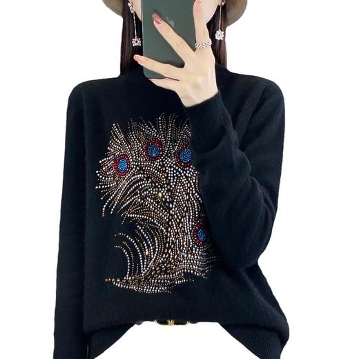 时尚宽松显瘦针织毛衣烫钻半高领套头打底衫QH-NJR388 商品图4