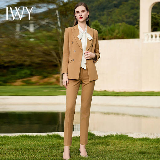 IWY/磨毛西装外套女秋冬新款卡其色西装套装主持人修身正装CP1723 商品图1