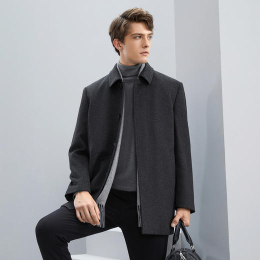 【一衣两穿】柒牌毛呢大衣男冬季新款可拆卸鹅绒内胆翻领外套	125D70200 商品图1