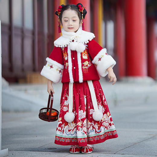 儿童汉服古装冬季中国风，加绒小女孩古风汉服裙PJX-DDG2440 商品图1
