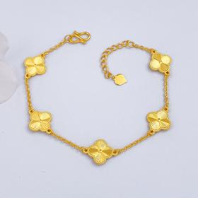 【限时克减150元】足金999.9 【精品】调节实心单层双面镭射车花四叶草手链五花手链（面宽约9.9mm，厚约0.9mm)(OSL00086-2)（预售产品下单后不退款不退货不换货不补差价）