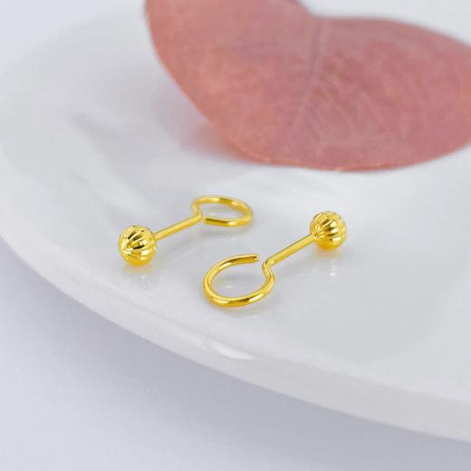 【限时克减150元】足金999 (足金999字印)5G黄金空心西瓜珠泡钉耳钉（约3.7mm）(5GES00428-02)（预售产品下单后不退款不退货不换货不补差价） 商品图1