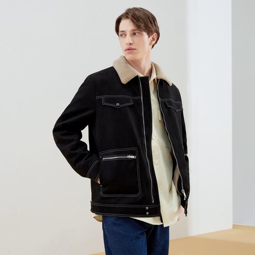 柒牌工装外套男冬季新款时尚休闲羊糕毛保暖翻领夹克	125K70020 商品图2