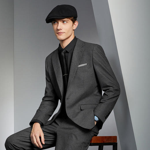 柒牌西装男套装秋冬新款磨毛提花复古英伦风商务绅士西服外套	125C70260 商品图1