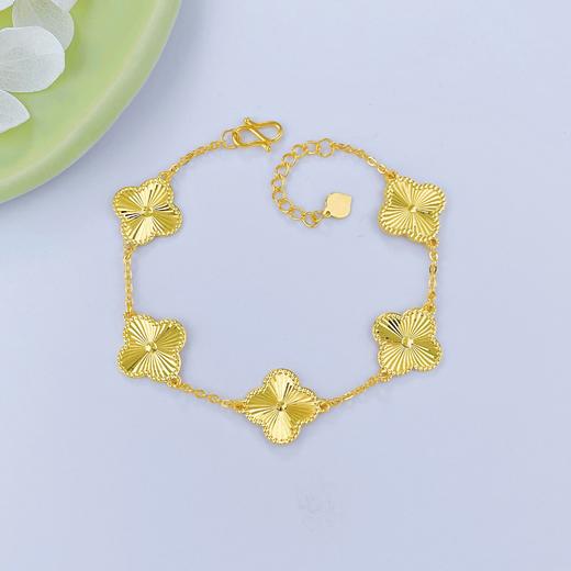 【限时克减150元】足金999.9 【精品】实心调节单层双面镭射车花四叶草手链五花手链（面宽约12.8mm，厚约0.9mm)(OSL00086)（预售产品下单后不退款不退货不换货不补差价） 商品图0