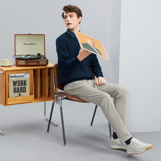 【假两件】柒牌男士毛衣秋冬新款针织提花含羊毛加绒厚款翻领毛衫	127Y70010 商品图3