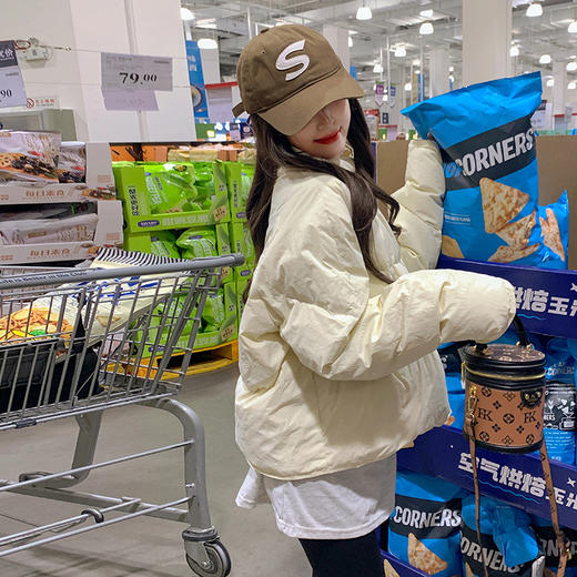 韩系短款面包服【小个子棉服女外套】大码宽松 蓝色棉衣 胖MM 学院风棉服 商品图5