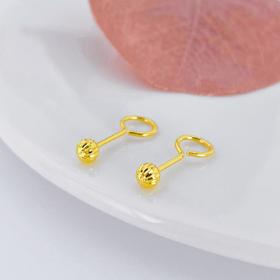 【限时克减150元】足金999 (足金999字印)5G黄金空心西瓜珠泡钉耳钉（约3.7mm）(5GES00428-02)（预售产品下单后不退款不退货不换货不补差价）