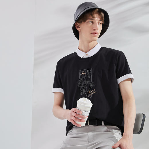 【冰氧吧】柒牌圆领短袖T恤男夏季新款凉感舒适男士休闲上衣	124T71900 商品图2