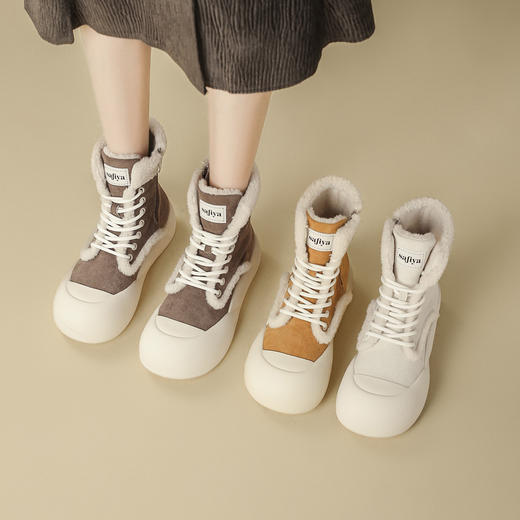 品质好货 | Safiya/索菲娅2023新款百搭加绒厚底休闲系带高帮雪地靴 棉靴SF3411A720 商品图0