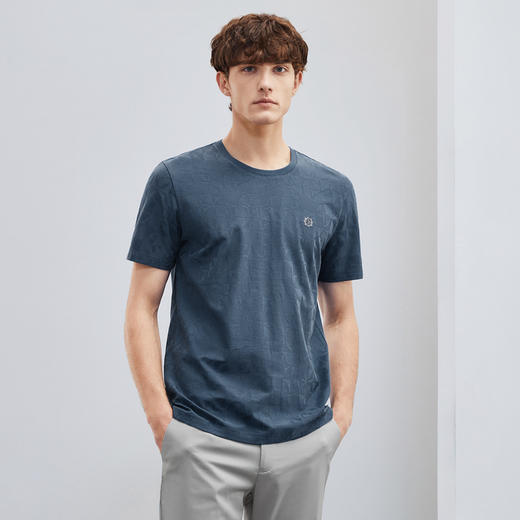 【凉感索罗纳】柒牌短袖t恤男时尚休闲满身提花夏季新款圆领上衣	124T71570 商品图1