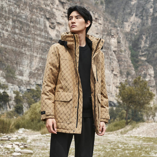 【白鹅绒】柒牌连帽羽绒服男冬季新款时尚潮流字母提花保暖厚外套	125E70730 商品图1