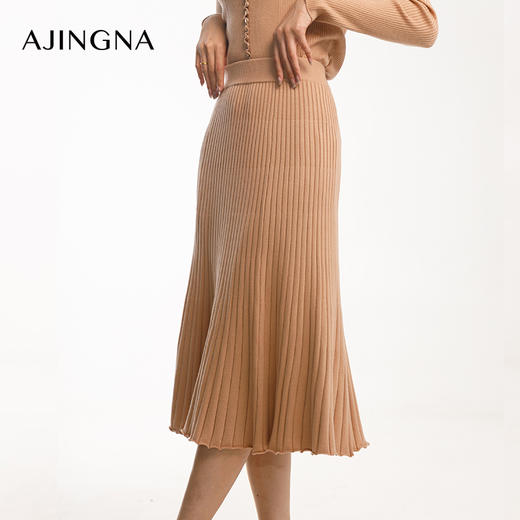 【积分兑换】阿菁娜羊毛桑蚕丝百褶A字伞状半身裙A28Q313023 商品图1