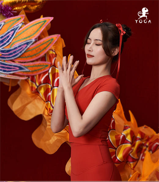 壁虎瑜伽【2312SY269】修腰V领短袖（可拆卸胸垫）清仓不退不换 商品图2