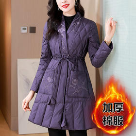 AHM-1828中国风刺绣羽绒棉服外套女2023冬季新款中式复古盘扣中长款棉袄