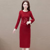 QYM-53B71红色通勤洋气假两件时尚连衣裙2024年新款圆领长袖修身优雅礼服裙 商品缩略图1