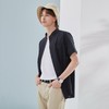 【100%棉】柒牌短袖衬衫男夏季新款时尚潮流条纹色织黑色立领衬衣	124A70010 商品缩略图1