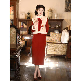 加厚毛呢刺绣拜年服，过年新年马甲+唐装旗袍两件套装LSB-2524