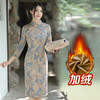 冬季旗袍传统中长款旗袍长袖麂皮绒旗袍烫金改良裙加绒 JY-70094加绒 商品缩略图3