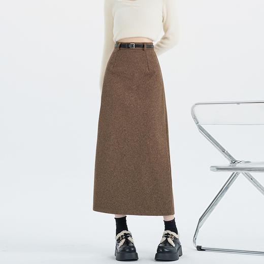 KQL 435H8126休闲半身裙开叉高腰西装毛呢裙 商品图4