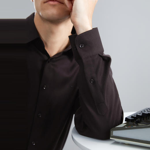 【含羊毛】柒牌男装长袖衬衫男秋冬新款条纹提花撞色黑色翻领衬衣	125A70050 商品图2