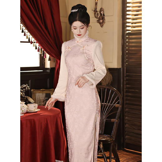 粉色加绒加厚，中式改良旗袍LSB-2495 商品图4