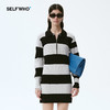 Self Who黑白条纹针织连衣裙女2024春新款收腰显瘦长袖设计感裙子 商品缩略图0