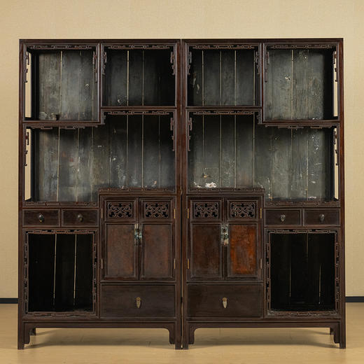 清 红木镶瘿木透雕如意纹博古柜（一对） 商品图0