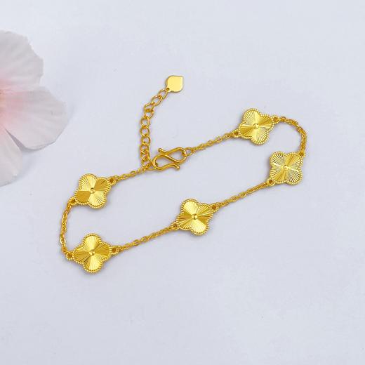 【限时克减150元】足金999.9 【精品】调节实心单层双面镭射车花四叶草手链五花手链（面宽约9.9mm，厚约0.9mm)(OSL00086-2)（预售产品下单后不退款不退货不换货不补差价） 商品图1