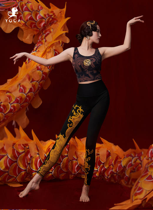 壁虎瑜伽水母纱面料【龙行天下-上衣】印花上衣（可拆卸胸垫）清仓不退不换 商品图3